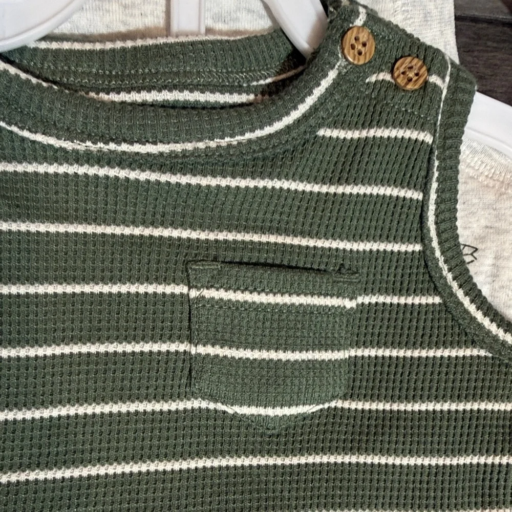 NWT Carter's Olive Stripe & Heather Surfboard Sleeveless Baby Bodysuits